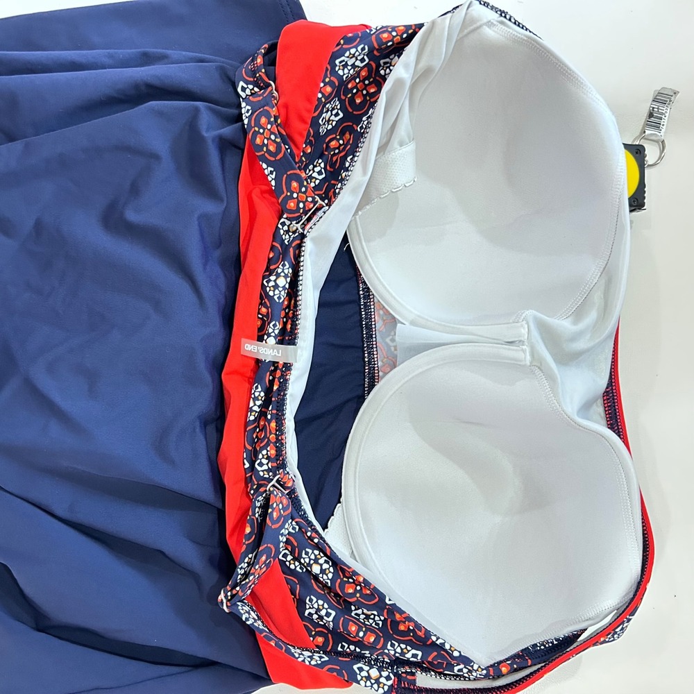 Lands End Womens 18W Navy Blue Red Medallion Print Swim Dress One Piece Swimsuit - Picture 6 of 14